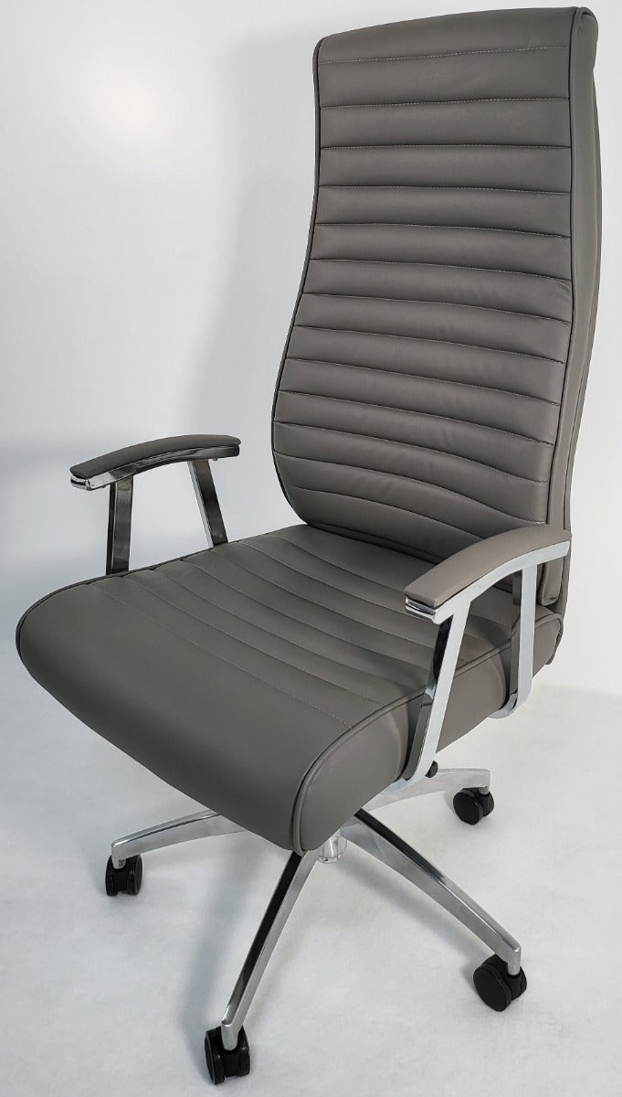 Modern High Back Grey Leather Executive Office Chair - 908A
